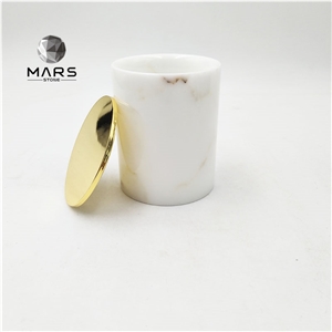 Hot sell cheap White Onyx Stone Candle Jar With Brass Lid